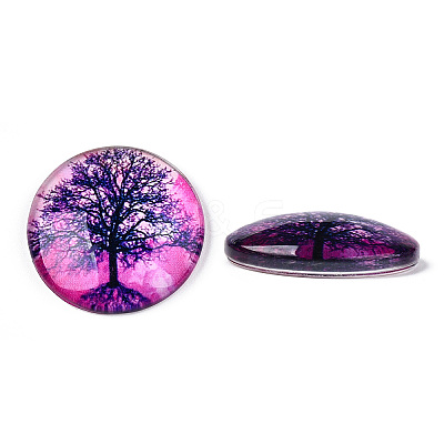 Half Round/Dome Tree Pattern Glass Flatback Cabochons for DIY Projects GGLA-Q037-25mm-M28-07-1