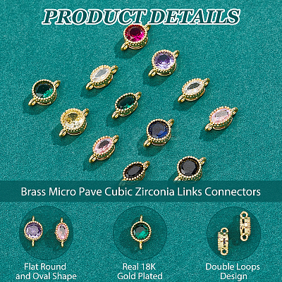 12Pcs 2 Styles Brass Micro Pave Cubic Zirconia Links Connectors KK-HS0015-22A-1