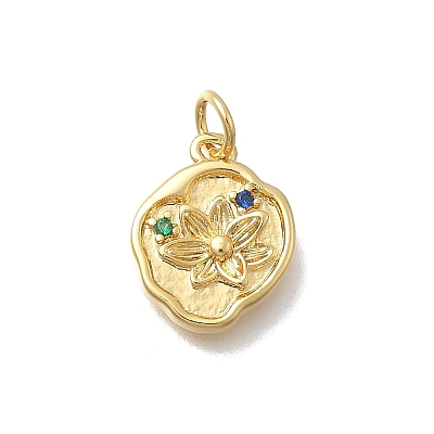 Brass Micro Pave Cubic Zirconia Charms KK-D431-047G-01-1