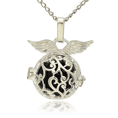 Silver Color Plated Brass Hollow Round Cage Pendants KK-J230-01S-1