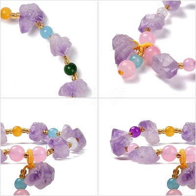 Nuggets Natural Amethyst Stretch Beaded Bracelets BJEW-H546-01-1
