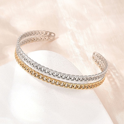 Two Tone 304 Stainless Steel Cuff Bangles for Women SA-H001-07GP-1