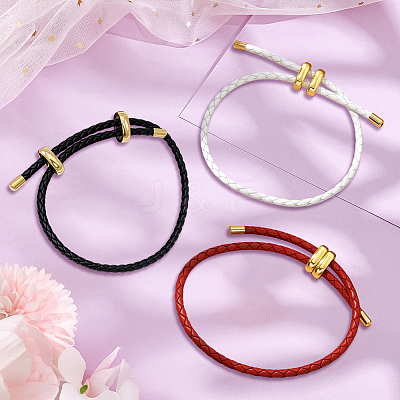 3Pcs 3 Colors Leather Braided Cord Bracelets BJEW-GO0001-19-1