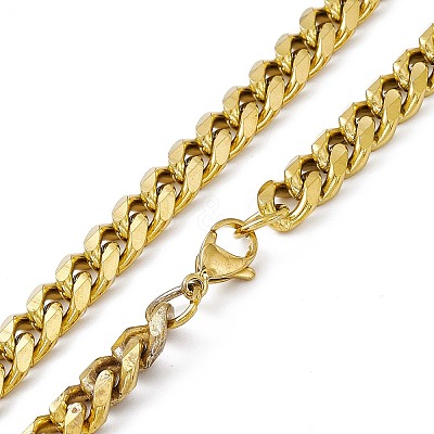 PVD Vacuum Plating 201 Stainless Steel Cuban Link Chain Necklace with 304 Stainless Steel Clasps for Men Women NJEW-M194-01D-G-1
