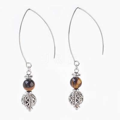 Natural Tiger Eye Beads Dangle Earrings EJEW-JE02811-04-1