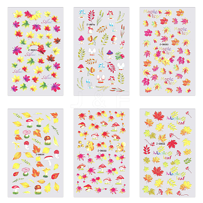 6 Sheets 6 Style Maple Leaf Nail Art Stickers Decals MRMJ-OC0003-57B-1