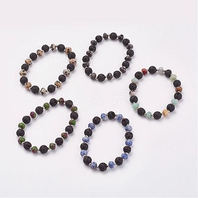 Natural & Synthetic Mixed Stone & Lava Rock Stretch Bracelets BJEW-JB03071-1
