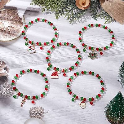 Christmas Theme Alloy Enamel Charms Bracelets BJEW-JB10959-1