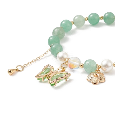 4Pcs 4 Style Round Natural Mixed Gemstone & Shell Pearl Beaded Stretch Bracelets Set BJEW-TA00191-1