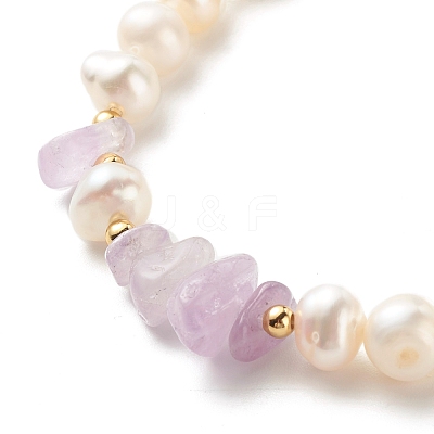 Natural Lavender Amethyst Chip Beaded Bracelet BJEW-TA00032-02-1