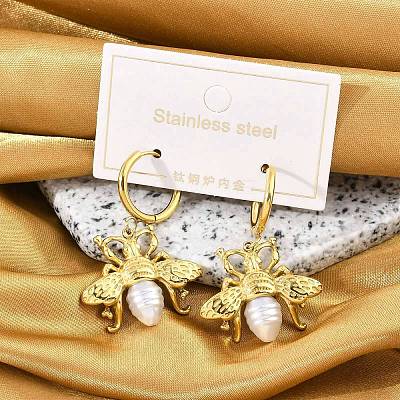 304 Stainless Steel ABS Imitation Pearl Hoop Earrings EJEW-M070-19G-1