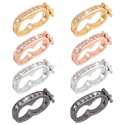 8Pcs 4 Colors Rack Plating Brass Micro Pave Cubic Zirconia Twister Clasps ZIRC-PH0001-45-1