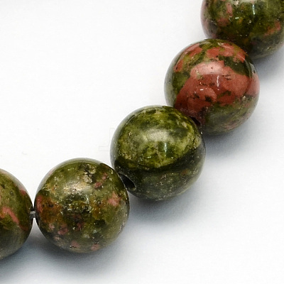 Natural Unakite Round Beads Strands G-S175-6mm-1