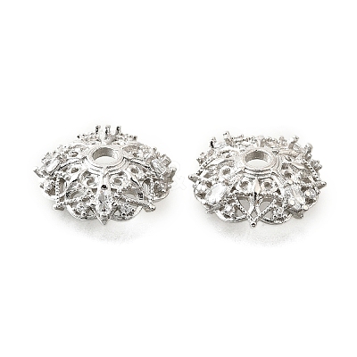 Flower Brass Micro Pave Clear Cubic Zirconia Bead Caps KK-V008-30P-1
