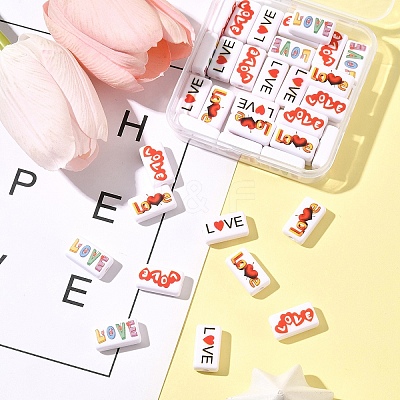 40Pcs 4 Colors Printed  Opaque Acrylic Beads OACR-FS0004-05-1