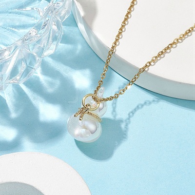 304 Stainless Steel and Acrylic Imitation Shell Pendant Necklaces NJEW-JN04706-1