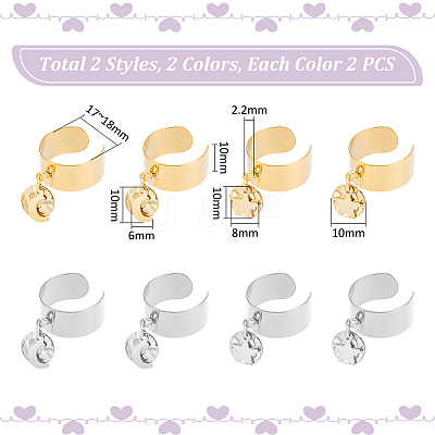 8Pcs 4 Style 304 Stainless Steel Open Cuff Rings Set with Charms RJEW-AB00009-1