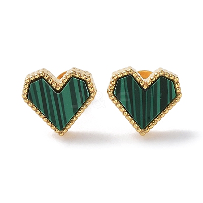 6 Pair 2 Color Synthetic Malachite Heart Stud Earrings EJEW-A024-11-1