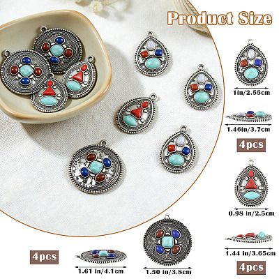 12Pcs 3 Styles Alloy with Dyed Synthetic Turquoise Pendants FIND-SZ0019-79-1