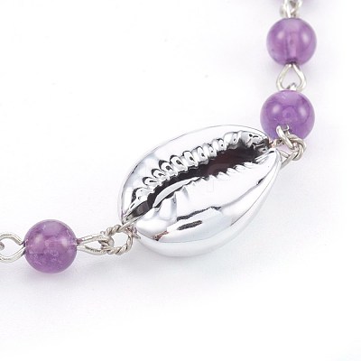 Natural Amethyst Beads Bracelets BJEW-JB03954-03-1