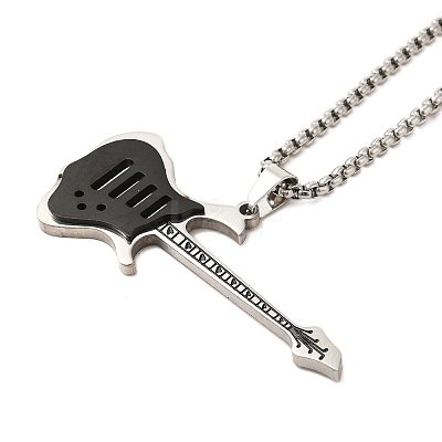 201 Stainless Steel Guitar Pendant Box Chain Necklaces NJEW-R001-06P-02-1