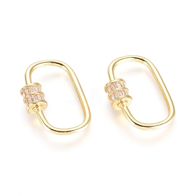 Brass Micro Pave Cubic Zirconia Screw Carabiner Lock Charms LS-KK-I657-17G-1