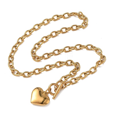 304 Stainless Steel Heart Clasp Pendant Necklace for Women NJEW-G018-07G-1