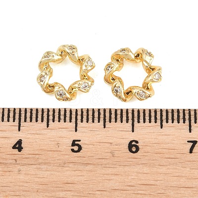 Twist Brass Clear Cubic Zirconia European Beads KK-B186-08G-1