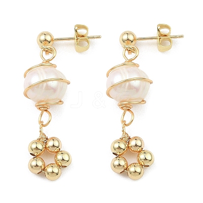 Natural Pearl Dangle Stud Earrings EJEW-JE05304-1