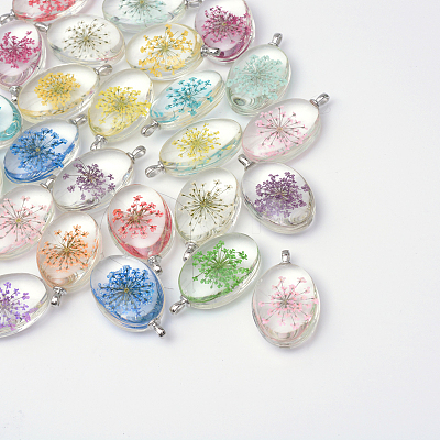 Oval Alloy Glass Pendants X-GLAA-Q050-20x30-06P-1