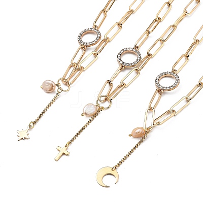 Star & Moon & Cross Brass Lariat Necklaces Sets NJEW-JN03041-1