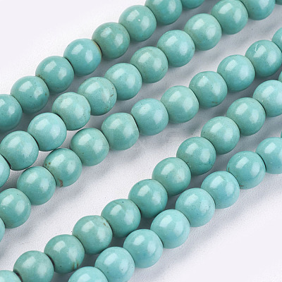 1 Strand Dyed Light Sea Green Round Synthetic Turquoise Beads Strands X-TURQ-G106-6mm-02D-1