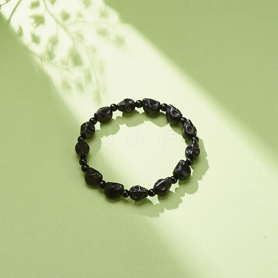Natural Mashan Jade Skull & Synthetic Turquoise(Dyed) Beaded Stretch Bracelet BJEW-JB08377-03-1