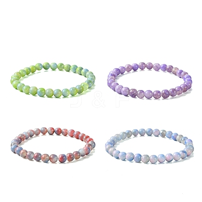6.5mm Dyed Natural White Jade Round Beaded Stretch Bracelets for Women BJEW-JB10734-1