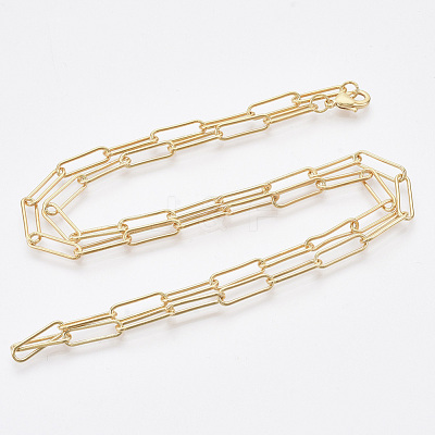Brass Round Oval Paperclip Chain Necklace Making MAK-S072-05B-G-1