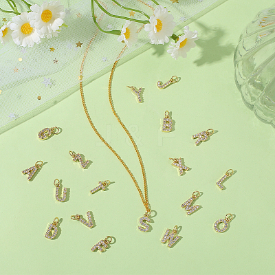 26Pcs 26 Styles Real 18K Gold Plated Brass Micro Pave Clear Cubic Zirconia Charms KK-BBC0018-09-1