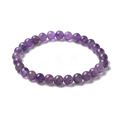 Natural Amethyst Bead Stretch Bracelets X-BJEW-K212-A-034-1
