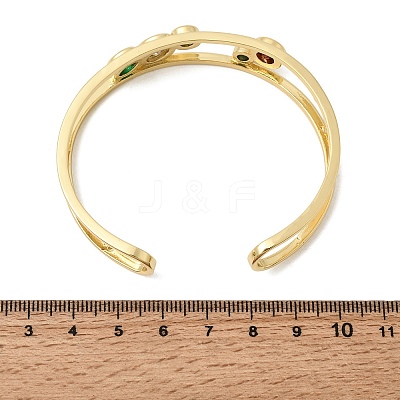 Flat Round Brass Micro Pave Cubic Zirconia Double Layer Cuff Bangles for Women BJEW-K274-16G-1