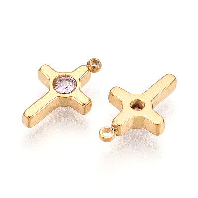 Ion Plating(IP) 304 Stainless Steel Micro Pave Cubic Zirconia Charms STAS-N110-01C-G-1