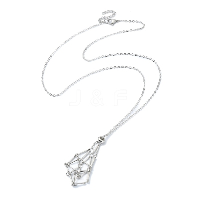 2Pcs 2 Color Brass Bar Link Chains Macrame Pouch Empty Stone Holder for Pendant Necklaces Making NJEW-JN04466-03-1
