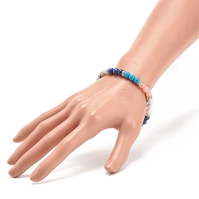 Natural & Synthetic Mixed Gemstone Round Beaded Stretch Bracelet for Women BJEW-JB08336-1
