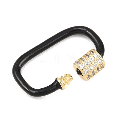 Oval Brass Micro Pave Clear Cubic Zirconia Screw Carabiner Clasps KK-B167-01B-G-1
