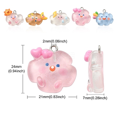 25Pcs 5 Styles Translucent Resin Pendants RESI-CJ0003-07-1