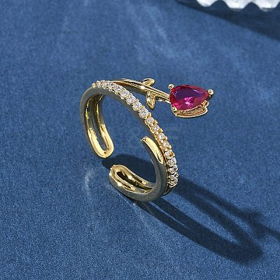Brass Micro Pave Cubic Zirconia Cuff Open Rings for Women RJEW-L343-05G-01-1