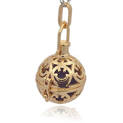Golden Tone Brass Hollow Round Cage Pendants KK-J216-07G-1