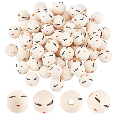 Printed Natural Wood European Beads WOOD-PH0009-50-1