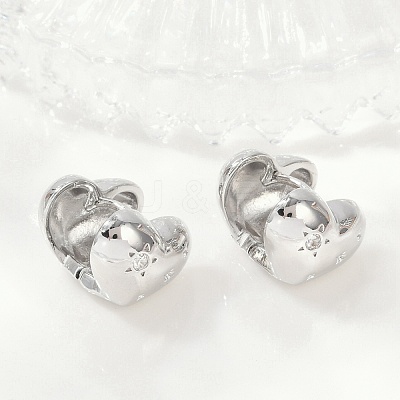 Brass Clear Cubic Zirconia Hoop Earrings EJEW-Q016-07P-1