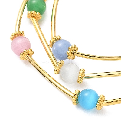 6Pcs 6 Colors Cat Eye Round Beads Multi-strand Bracelets for Women BJEW-JB12338-1