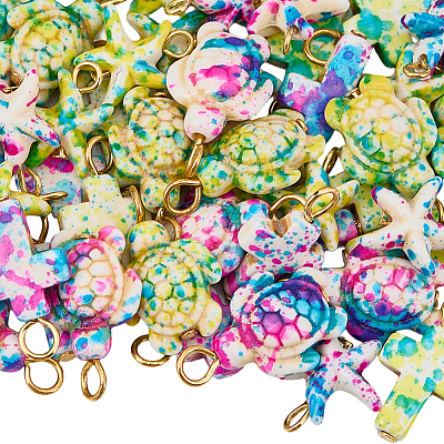 60Pcs 6 Styles Ocean Dyed Synthetic Turquoise Pendants FIND-BM0001-53-1