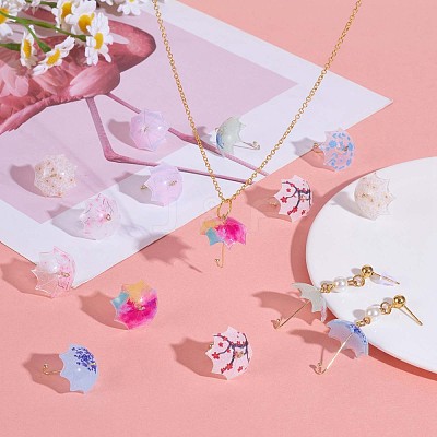 16Pcs Acrylic Umbrella Charms Pendants Acrylic Dangle Charm with Brass Loops for Jewelry Necklace Earring Making Handmade JX313A-1